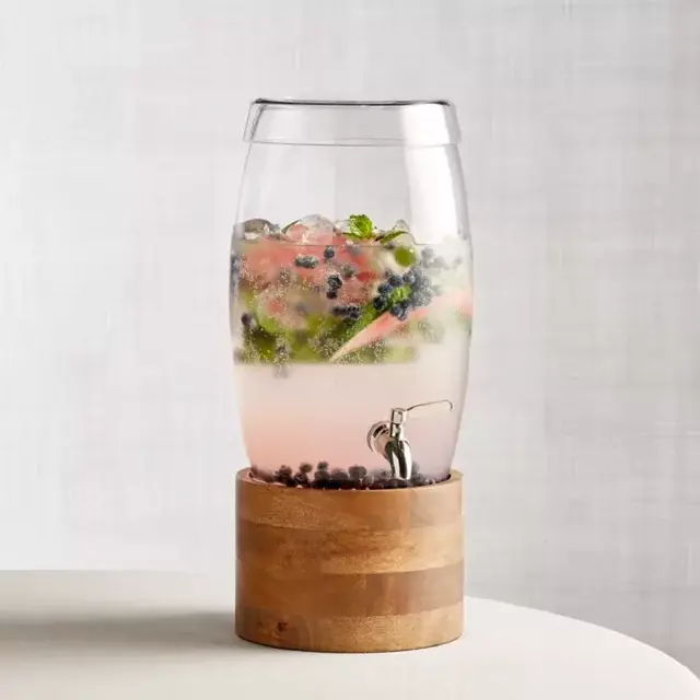 Oregon Glass Drink Dispenser with Wood and Marble Stand