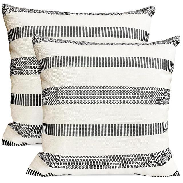 RYSMIYOU Decorative Throw Pillow Covers Set of 2 Dark Grey Boho Striped Pillow Covers 22x22 Inch Throw Pillow Cover Linen Pillowcase Farmhouse Outdoor Pillow Covers for Couch Sofa Bed Living Room