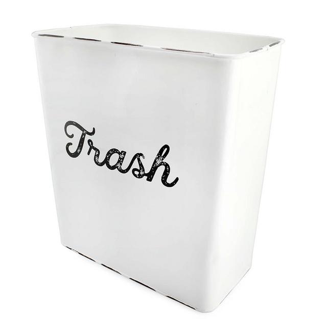 AuldHome White Enamel Trash Can, Rustic Farmhouse Wastebasket for Bathroom, Bedroom, or Office