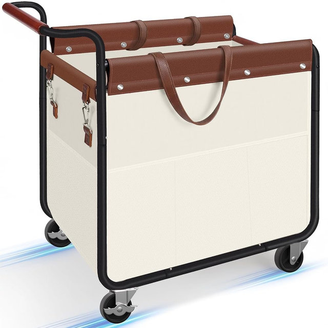 Kayfia 180L Laundry Basket with Wheels, Rolling Laundry Hamper with Wood Handle and Removable Bag, 7 Side Pockets, Heavy-Duty Steel Frame Large Dirty Clothes Hampers for Home Organization