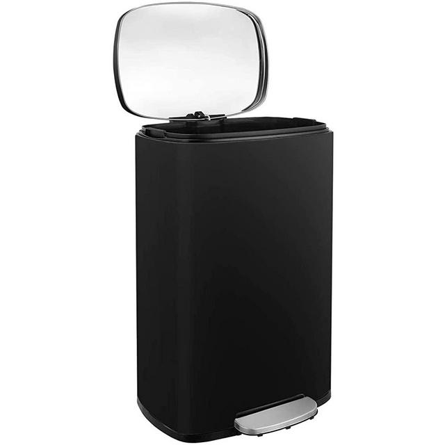 Arlopu 13.2 Gallon Step Trash Can, Stainless Steel Garbage Bin, Soft-Close Rubbish Bin with Removable Plastic Inner Bucket, Fingerprint-Proof, Lid Dustbin, Suit for Kitchen Home Office (Black)