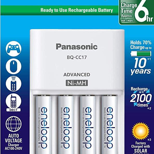 Panasonic K-KJ17M3A4BA Advanced Individual Cell Battery Charger Pack with 4 AAA eneloop 2100 Cycle Rechargeable Batteries