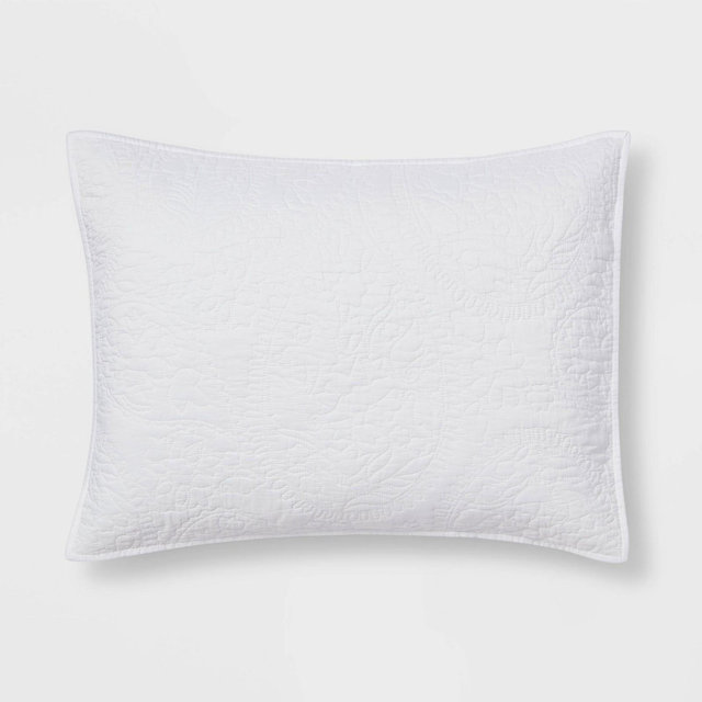Standard Garment Washed Paisley Stitch Quilt Sham White - Threshold™