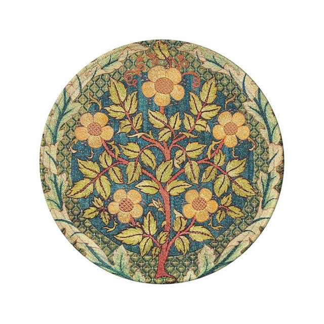 William Morris Vintage Floral Round Leather Drinks Coasters Set of 6 with Holder for Kitchen Office Dining Table Decor Mugs Glasses Cup Beer