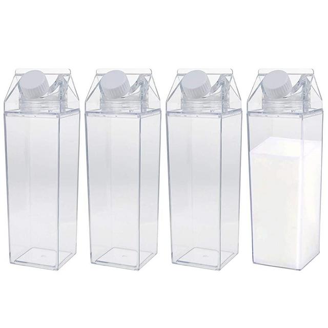 Yarlung 4 Pack Plastic Milk Box, 17 Oz Clear Portable Milk Carton Water Bottle Square Juice Bottle for Outdoor Sports Travel Camping Activities - BPA Free Environment Friendly Material