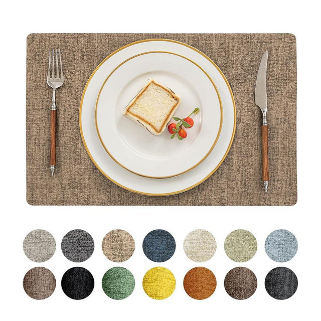 Romanstile Vinyl Placemats Set of 8-12 X 18 Inch - Heat Resistant Place Mats 100% Waterproof Oilproof Wipeable Reversible Faux Leather Table Mats for Kitchen/Dining/Party/Outdoor, Coffee