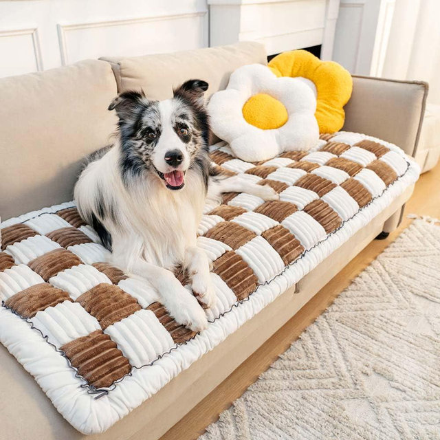 FUNNY FUZZY Pet Couch Covers for Sofa, Couch Covers for Dogs Washable Dog Couch Cover Protector Cream-Colored Furniture Sofa Covers for Dog Handmade Pure Cotton Pet Bed Mat (Brown, 27.6"×70.9")