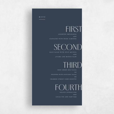 Grayed Navy, Blue Wedding Menu - Mendoza Type