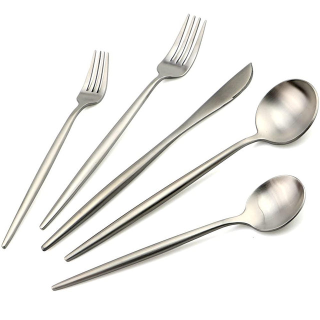 BRIIEC 20-Pieces Silver 18/10 Stainles Steel Flatware Set, Knife Fork Spoon Silverware Set, Dinnerware Set Service for 4, Matte Finish, Dishwasher Safe