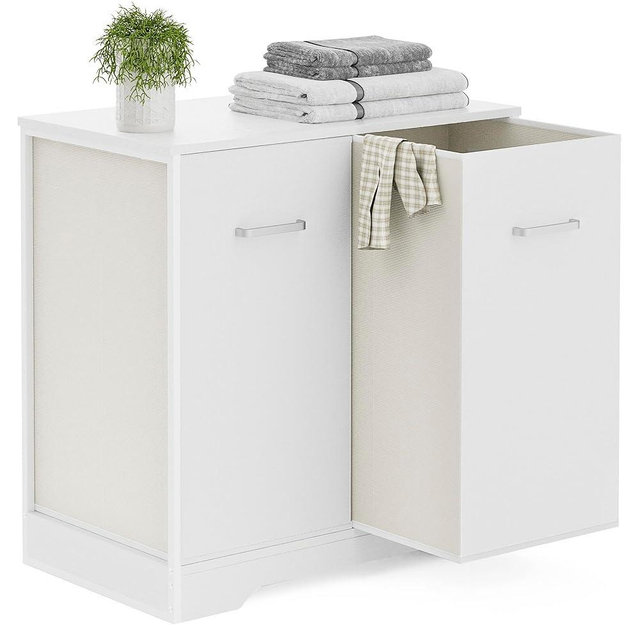 Double Pull-Out Laundry Hamper Cabinet; 90L Laundry Basket for Bathroom,Laundry Room; Laundry Sorter with 2 Pull-Out and Removable Bags