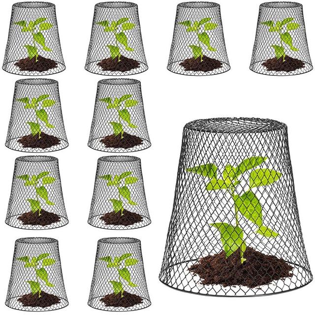 10 Pcs Chicken Wire Cloche Plant Protector Cover Metal Garden Cloche Dome for Plants Black Chicken Wire Protection Basket with 20 Pcs Garden Stakes for Keeping Rabbit Bird and Other Small Animals Out