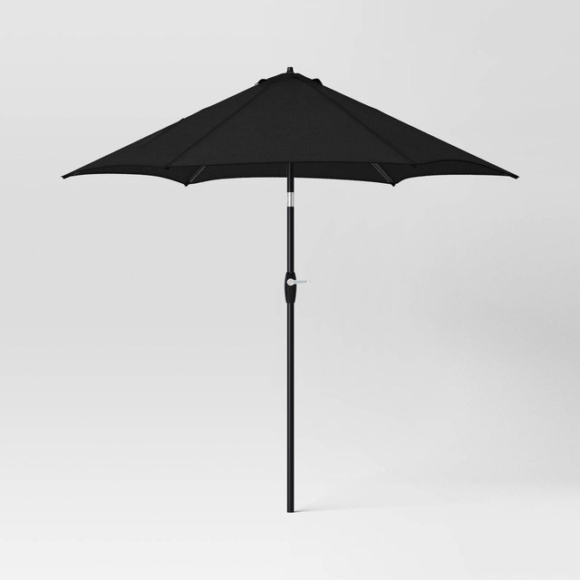 9' Round Outdoor Patio Market Umbrella Black with Black Pole - Threshold™