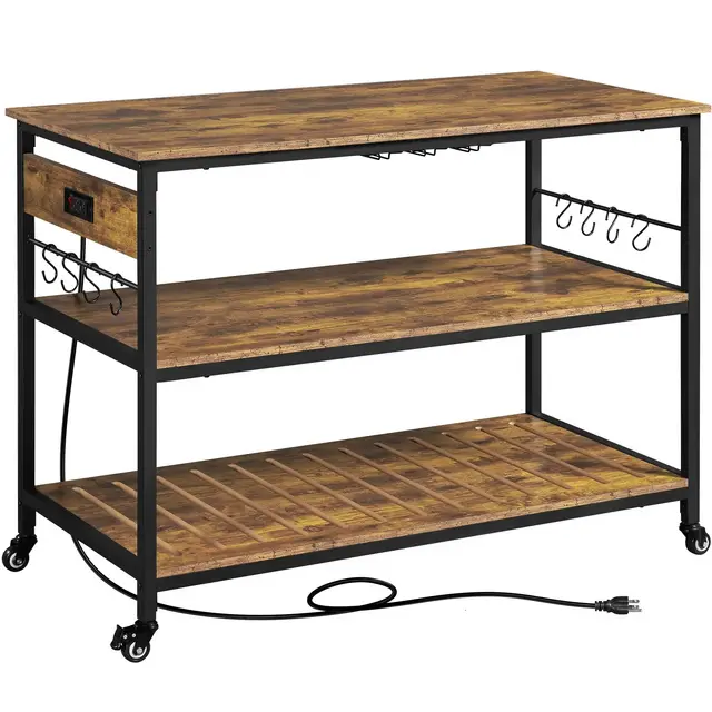 Yaheetech 3-Tier Kitchen Island Rolling Cart with Shelves for Dining Room-Rustic Brown