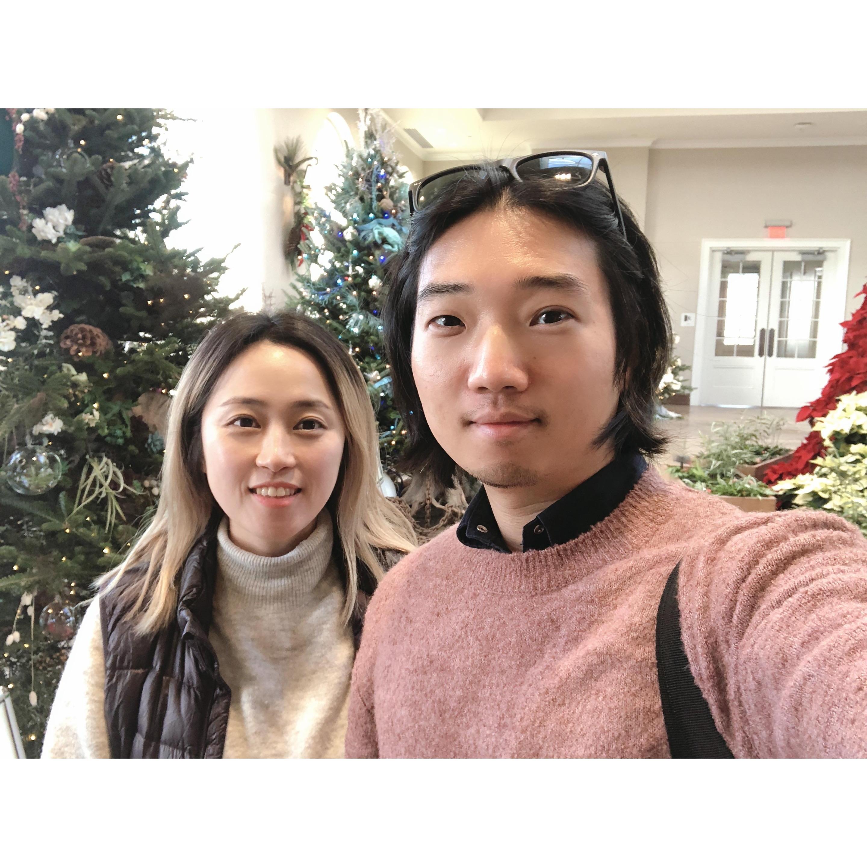 크리스마스 트리 앞에서