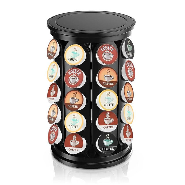 CEHNCEH Coffee Pod Carousel Organizer: Compatible with 40 Keurig K-Cup Pods, Large Compacity Coffee Capsule Holder, NEW Modern Design, Home or Office Kitchen Counter Organizer(Black)