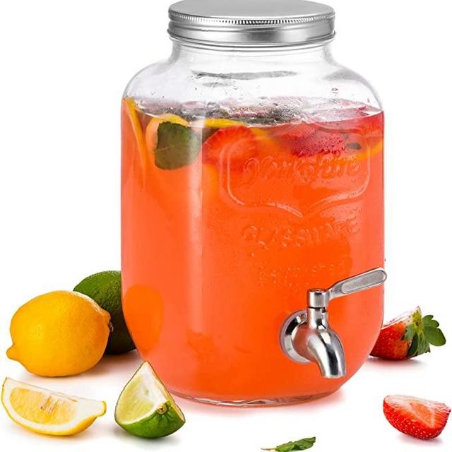 KooK Mason Jar Glass Drink & Beverage Dispenser with Stainless Steel Spigot, 1 Gallon