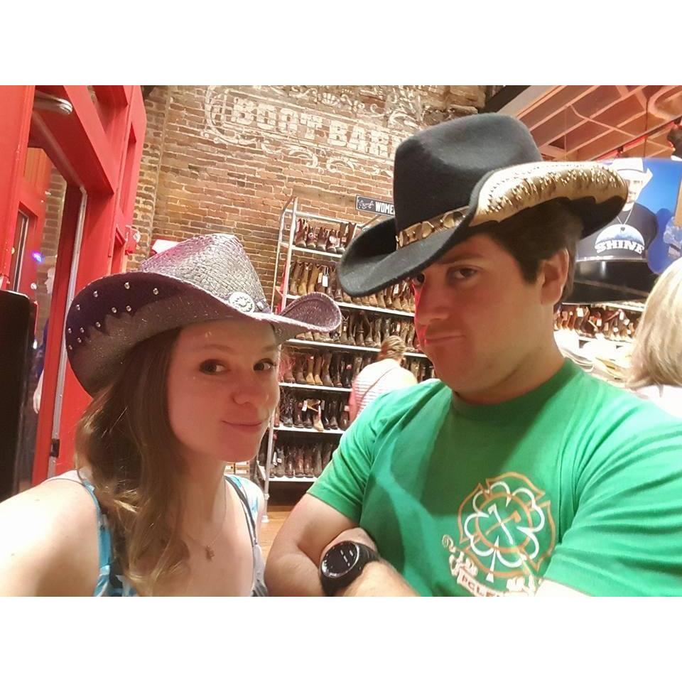 Trying on cowboy hats in Nashville, 2016