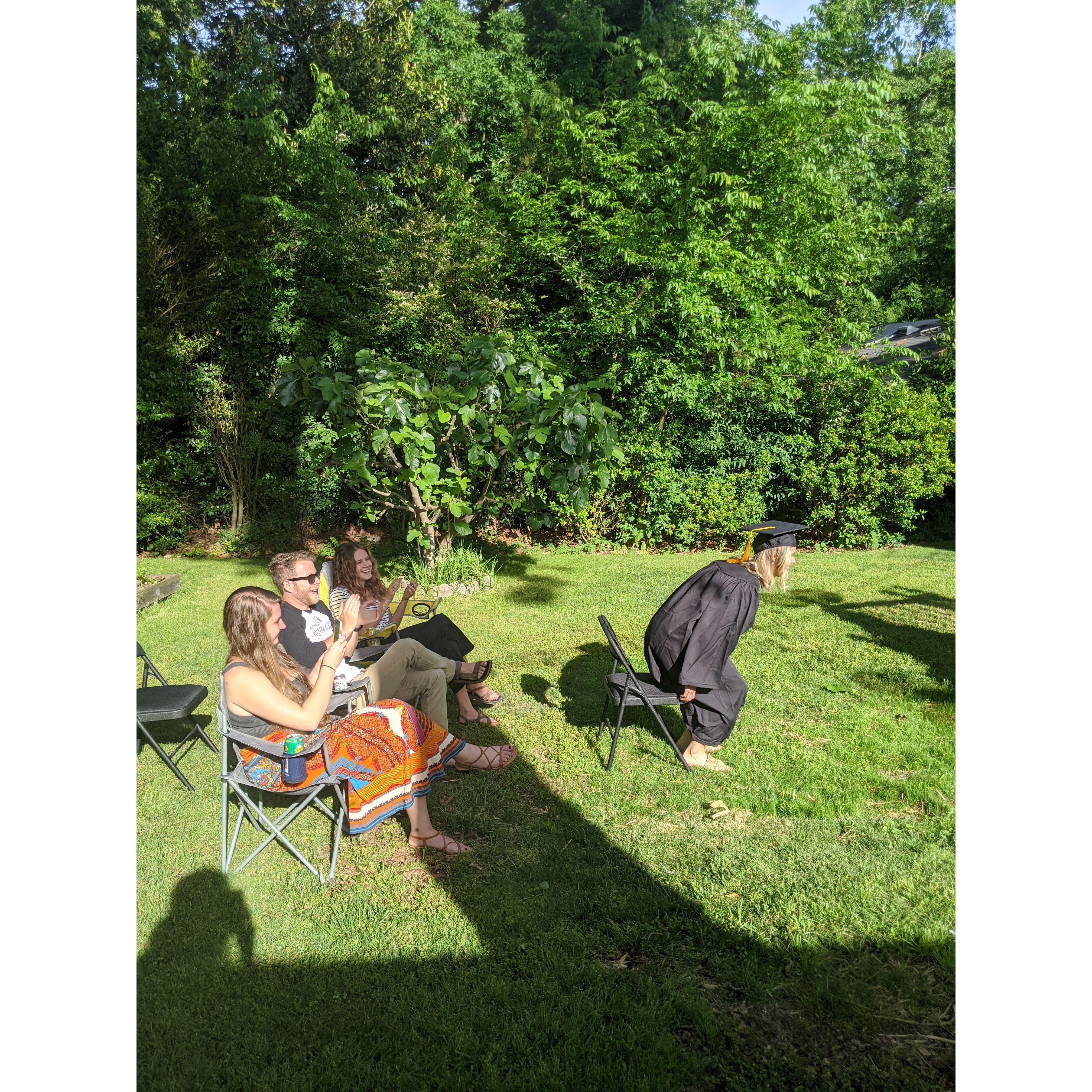 A COVID graduation party for Meredith. It was so sweet and perfect. I hope she gets another degree, so we can do it again.
