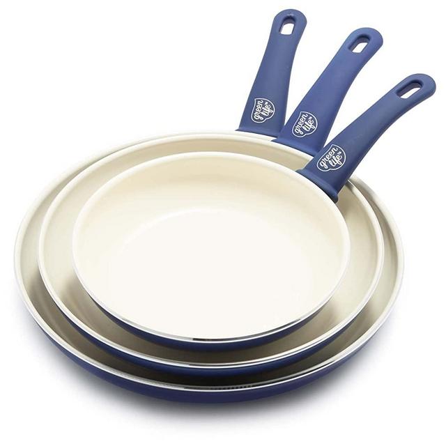 GreenLife Soft Grip Healthy Ceramic Nonstick, Frypan/Skillet Set, 8" 10" and 12", Blue