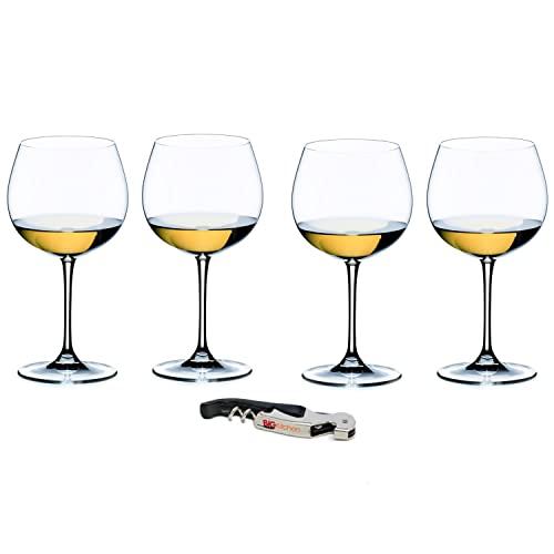 Riedel Vinum XL Crystal Oaked Chardonnay 4 Piece Wine Glass Set with Bonus BigKitchen Waiter's Corkscrew