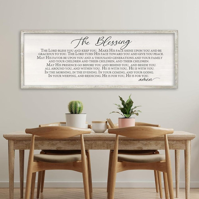 RLWangChao The Blessing Wall Art 32x12 Inch May The Lord Bless You And Keep You Scripture Sign Wood Christian Living Room Bible Verse Wall Decor Hanging Decoration (White)