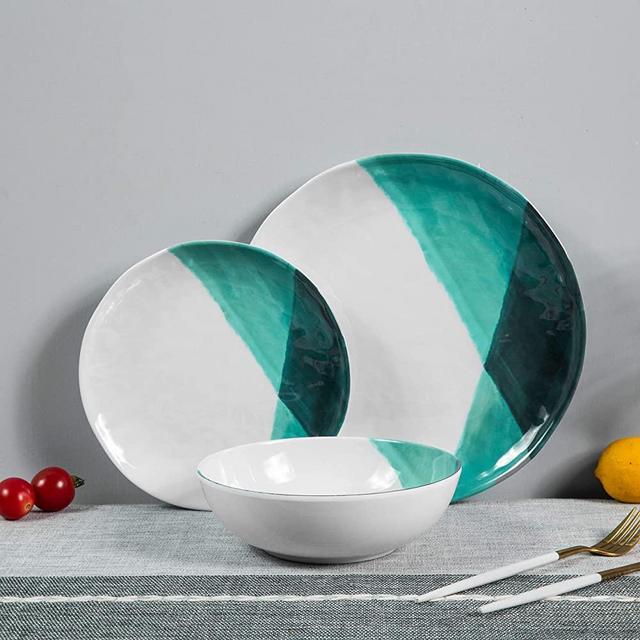 12pcs Melamine Dinnerware Set - Outdoor Plates and Bowls Set, Dishwasher safe, Green