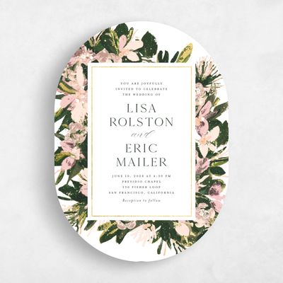 White Oval Wedding Invitation - Bloomsbury Portrait Foil