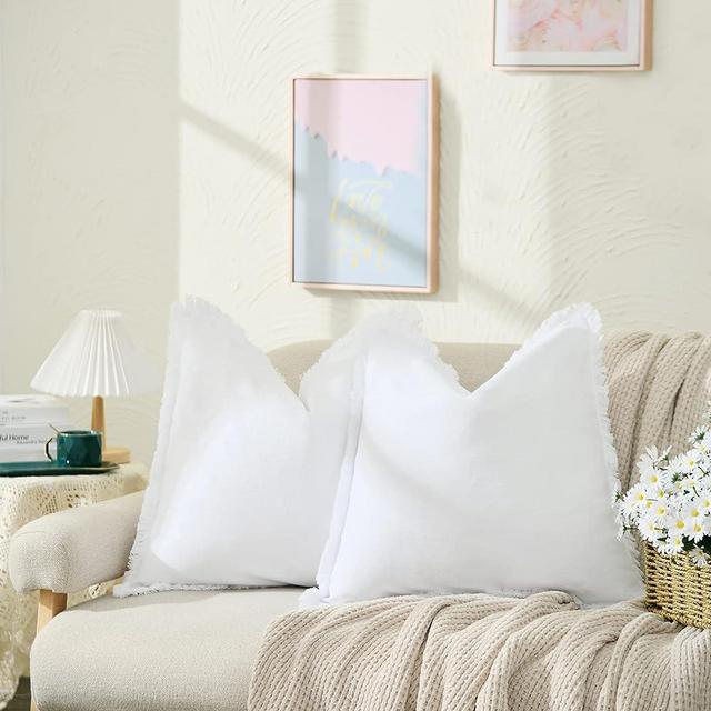 ZWJD Pillow Covers 20x20 Set of 2 White Throw Pillow Covers with Fringe Chic Cotton Decorative Pillows Square Cushion Covers for Sofa Couch Bed Living Room Farmhouse Boho Decor