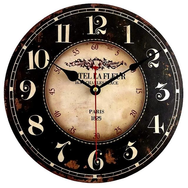 12 inch Black Old Time Themed Wall Clocks Battery Operated Silent Non Ticking, Vintage Retro Rustic Decorative Wooden Clocks Wall Hanging Decor for Living Room,Bedroom,Office