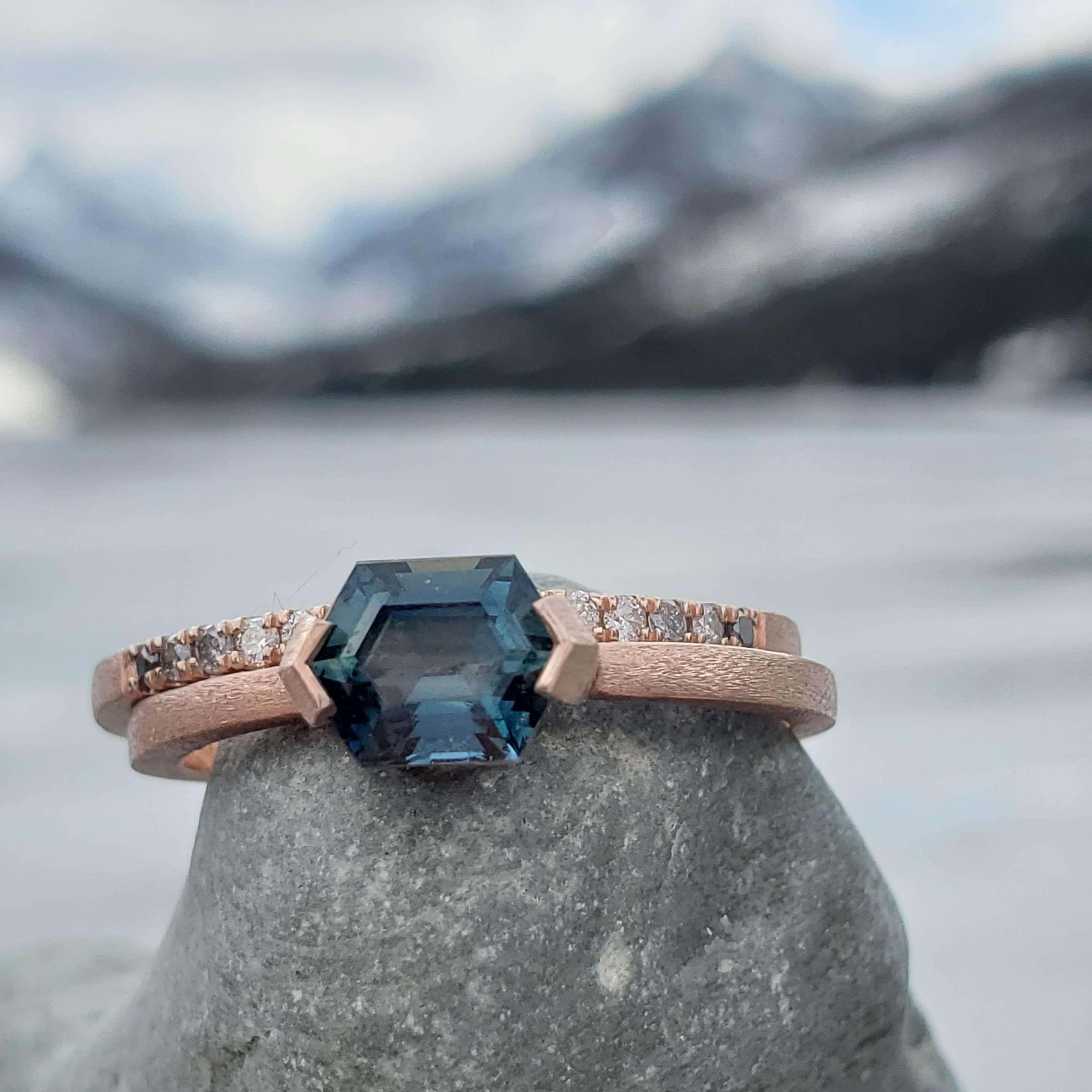 Glamour pic of the ring set at Two Medicine Lake - Glacier National Park, May 2022