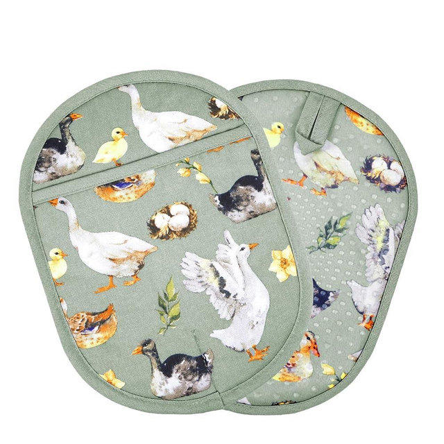 Pot Holders Set of 2 with Transparent Clear Silicone Shell and Nice Duck Flower Cotton Lining, Heat Resistant to 500 F Kitchen Oven Gloves Pot Holder for Cooking (Wathet Blue, Potholders)
