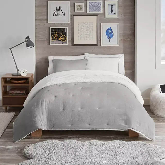 UGG® Devon Sherpa 3-Piece Reversible Full/Queen Comforter Set in Seal Grey Melange