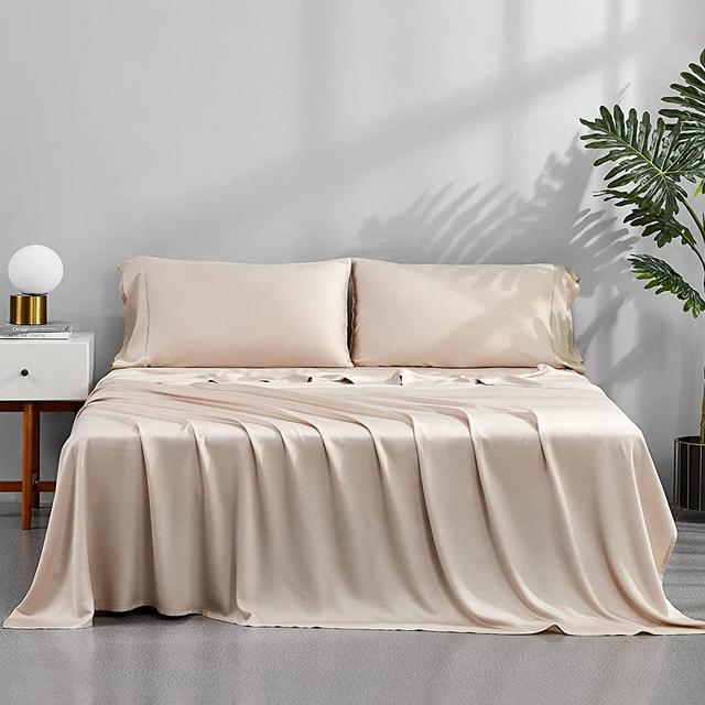 ACCURATEX Bamboo Sheets King Size Sand - 100% Organic Bamboo Fiber Cooling Sheets for King Size Bed, 4 Pieces Bed Sheets up to 16 inches Deep Pockect,Super Soft Breathable Sheet Set
