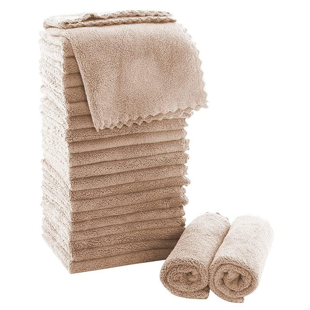 MOONQUEEN Ultra Soft Premium Washcloths Set - 12 x 12 inches - 24 Pack - Quick Drying - Highly Absorbent Coral Velvet Bathroom Wash Clothes (Brown, 12 x 12 Inch)