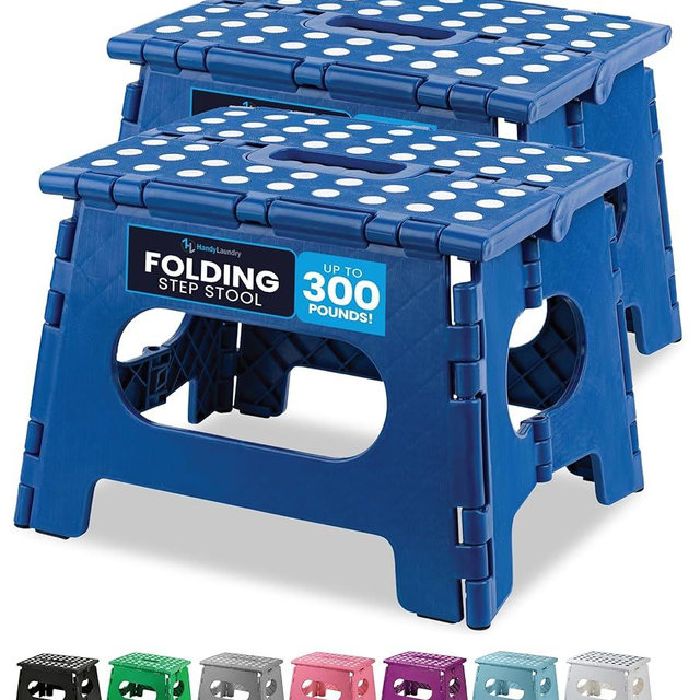 Handy Laundry Folding Lightweight Step Stool - Sturdy Enough to Support Adults and Safe Enough for Kids - Opens Easy with One Flip - Great for Kitchen, Bathroom or Bedroom (Blue | 2-Pack)