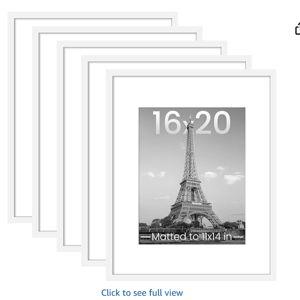 upsimples 16x20 Picture Frame Set of 5, Display Pictures 11x14 with Mat or 16 x 20 Without, Wall Gallery Poster Frames, White