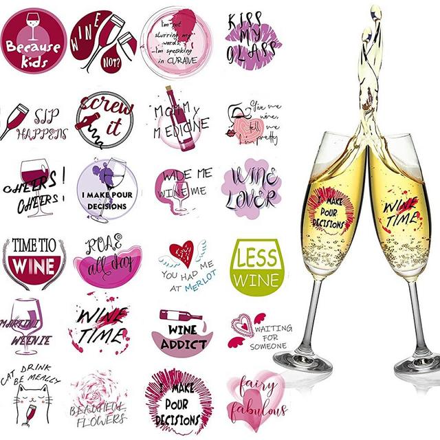 120 Pieces Wine Glass Drink Markers Funny Stickers for Wine Glasses for Wine Tasting Party Wine Charms and Favors Dinner Party Wedding BBQ Pub