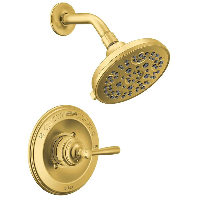 Delta Roe 14 Series 5-Setting Shower Faucet Set, Brushed Gold Shower Head and Handle Set, Valve Trim Kit, Brushed Gold T142985-GB (Valve Not Included)