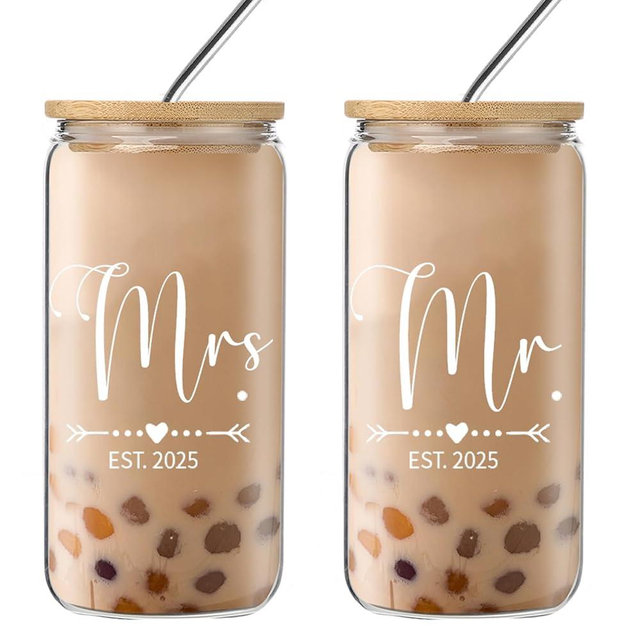 wangxitumug Funny Engagement Gift for Couples EST 2025 Wedding Wine Glasses Cup-Cool Bridal Shower Gifts for Couples,Bride and Groom,Newlywed,Just Married,Mr and Mrs Gifts (mrs-ms gifts)