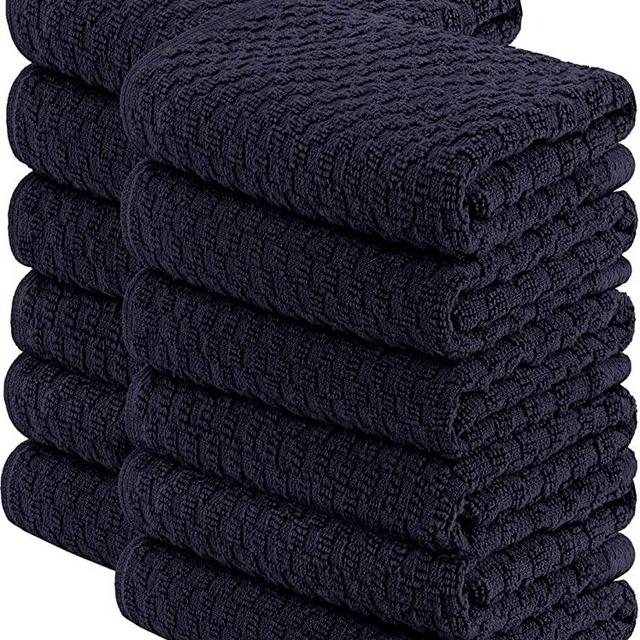 [12 Pack] Kitchen Dish Hand Towels, 100% Cotton Dobby Weave, 410GSM Absorbent Terry Cleaning Cloth, 15x26, Navy
