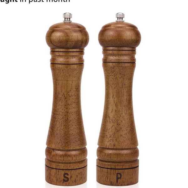 Wood Salt and Pepper Grinder Set, Salt Mill Pepper Grinder Set, Pepper Mill, Salt Shakers with Adjustable Ceramic Rotor- Oak Wood Pepper Grinder for Your Kitchen 8 inches - Pack of 2
