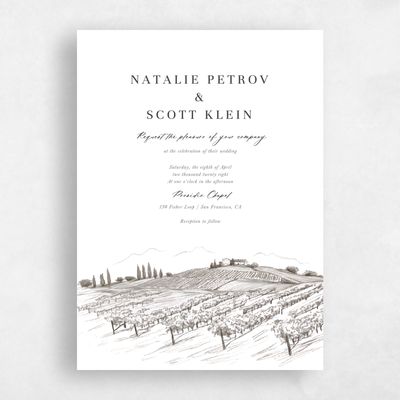 Dark Charcoal, White Wedding Invitation - Fico Portrait