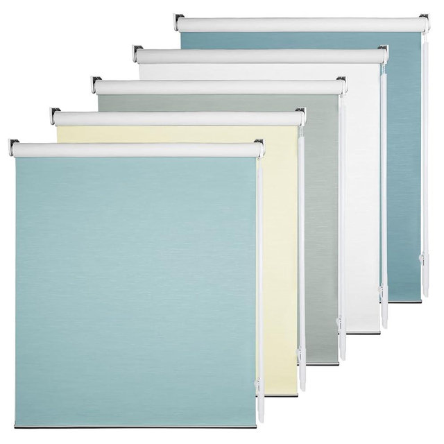 100% Blackout Roller Window Shades, Striped Jacquard Window Blinds with Thermal Insulated, UV Protection Waterproof Fabric, Roll up and Down Shades(BlueCyan Gray - 29" W x 72" H)