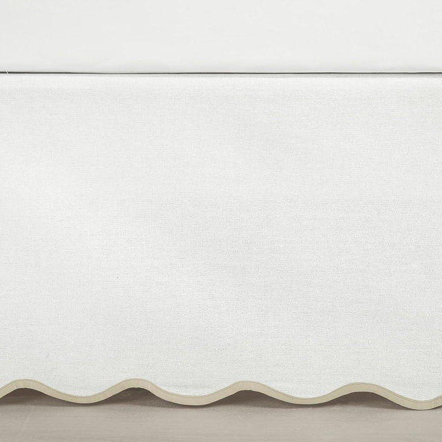 Lush Decor Coastal Chic Scallop Edge Linen Textured Bed Skirt Neutral/White Single Queen - Soft Elegant Luxury Easy Fit Elastic Band Tailored Bedskirt