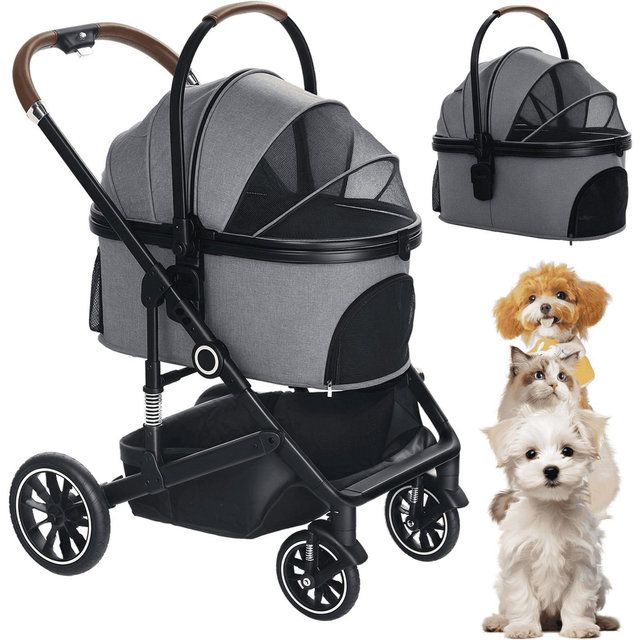 Kinder King 3-in-1 Pet Stroller for Dog, Folding Cat and Dog Stroller with Detachable Cradle Gray