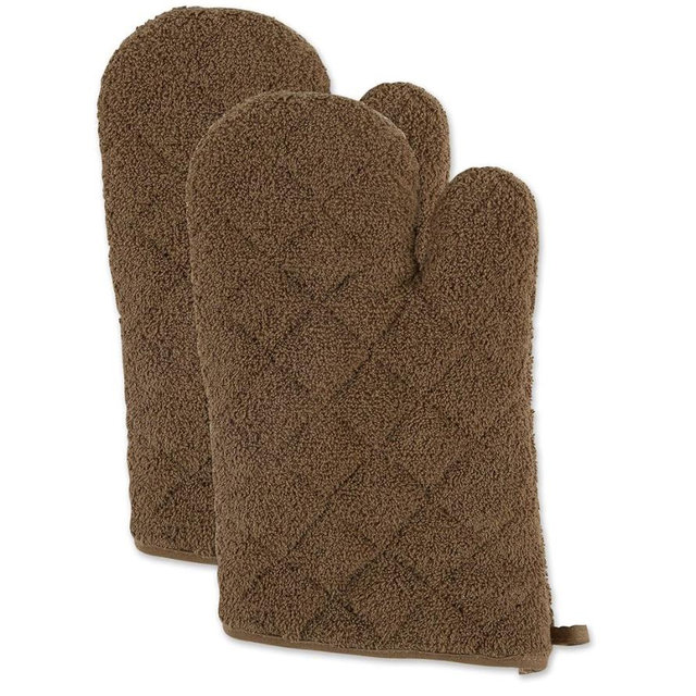 DII Basic Terry Collection 100% Cotton Quilted, Oven Mitt, Brown, 2 Piece