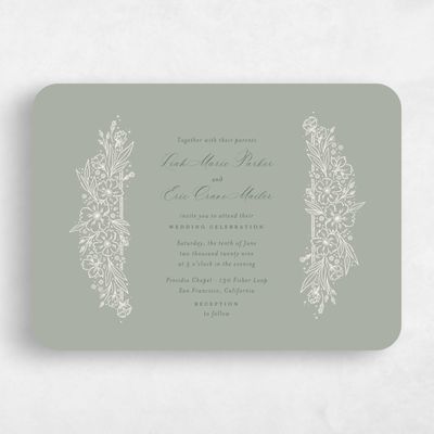 Pale Sage, Green Wedding Invitation - Yolande Landscape