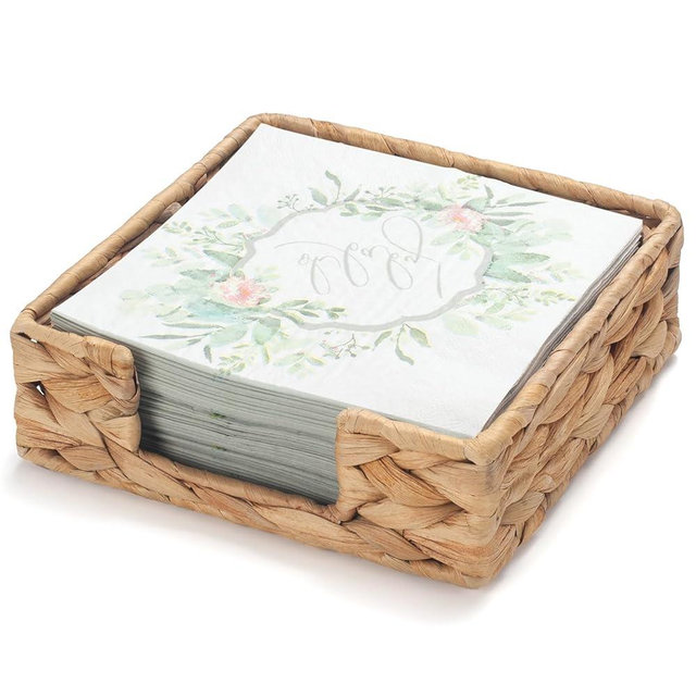Water Hyacinth Napkin Holder for Table, Rattan Napkin Holder, Square Wicker Napkin Towel Holder for Bathroom, Kitchen, Restaurant, Decorative Tabletop Accessory, 7.5" x 7.5" x 2.5"