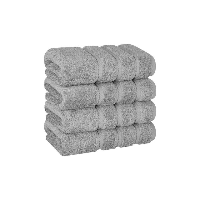 American Soft Linen 4 Pack Hand Towel Set, 100% Cotton, 16 inch by 28 inch, Hand Face Towels for Bathroom, Rockridge Grey