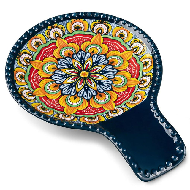 vancasso Ceramic Spoon Rest for Stove Top, 7.7 Inch Cooking Spoon Holder for Kitchen Counter Decor, Spoon Holder for Coffee Spoon Rest, Spoon Cradle, Spatula, Spoons or Tongs, Decorations, Blue